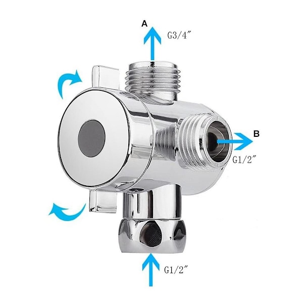ABS Krom 3-veis Diverter Slangetilkobling T-formet Adapterkontakt for Vinkelventil Slange Bad Dusj A