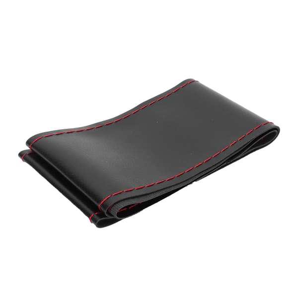 Universal Steering Wheel Cover with Needle Thread Protection for Outer Diameter of 37-38 cm (Black Red Thread)