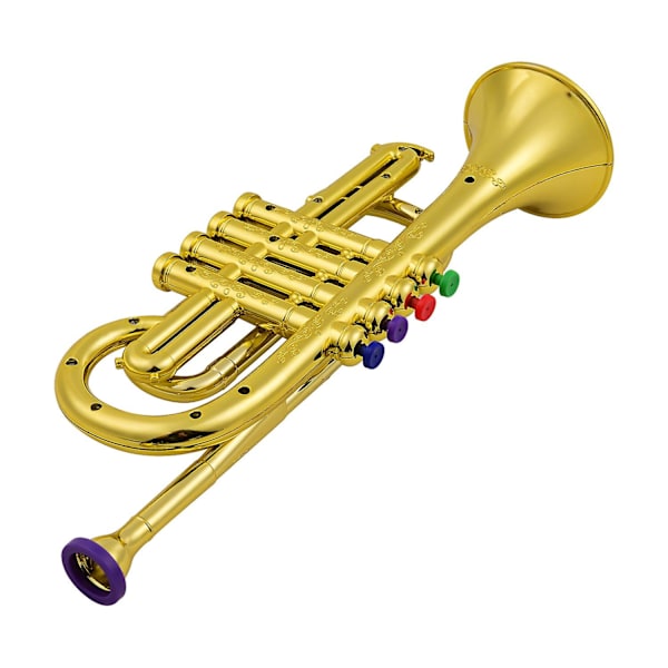 Trumpet Børns Musikalske Blæseinstrumenter ABS Metallisk Guld Trompet med 4 Farvede Tangenter
