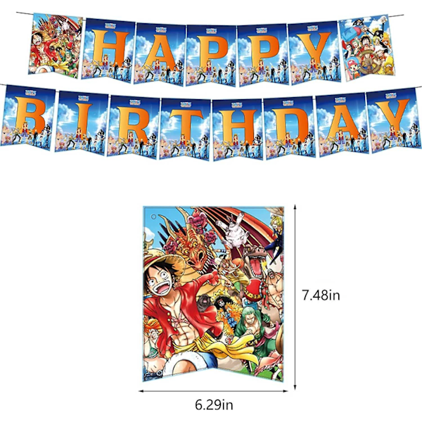 Heytea Sæt med 130 stk. One Piece Fødselsdagsfest Tilbehør og Dekorationer til Drenge Inkluderer Tallerkener Kagetopper Balloner Banner Anime Tema Festgaver