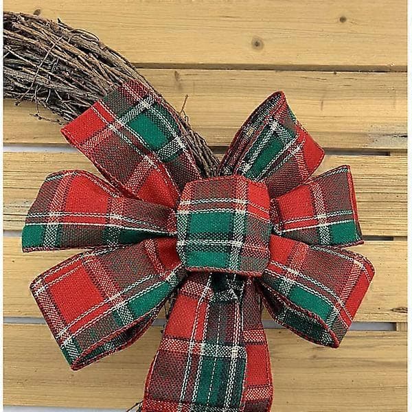 Grön Röd Rutiga Julbåge - 10\" bred, 18\" lång sammankopplad båge, tartan, dörr