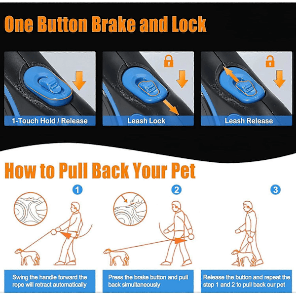 Inntrekkbar Hundeleie, En-knapps Bremse og Lås, Tangle-Free 360 Utvidbar Leie med Høy Tetthet Nylonflettet Bånd (M, Brun)