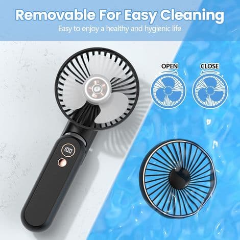Mini USB genopladelig bærbar ventilator med 2500 mAh batteribase og 5 tilstande (sort)