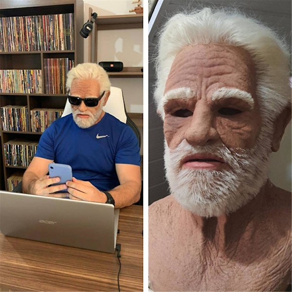 Old Man Face Cover Latex Realistic Mask, Halloween Creepy Wrinkle Old Person Mask Adult Fancy Dress Costume