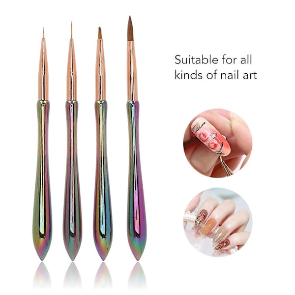 4 st Nail Art Pensel Set Syntetiskt Mjukt Hår Professionell Nagel Extension Akryl Nagel med Fina Liner Penslar