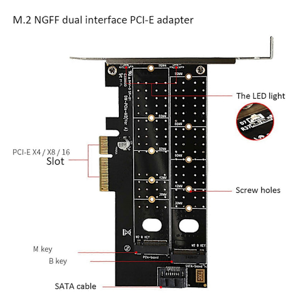 PCIE til M.2 NVME SSD NGFF Adapterkort Mkey+BKey Dobbeltprotokoll Utvidelseskort Støtter 110MM Utvidelse