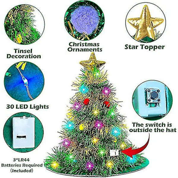 2-pack Julgranar Hattar Santahatt med Glittrande LED-Ljus