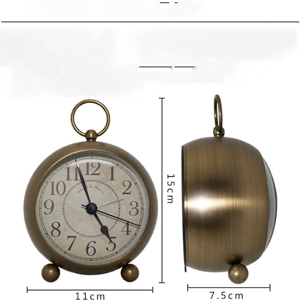 Pöytäkello Vintage Metalli Pyöreä Työpöytäkello Kahvalla ja Lohikäärmeen Jalat Jalustalla Kotiin Olohuoneen Makuuhuoneen Sisustukseen 4.3''*5.9''