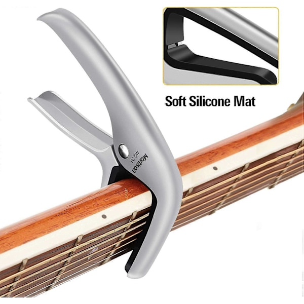 Nirvana Enhandsutlösande Capo / Capo för Akustisk Gitarr, Elektrisk Gitarr, Västerländsk Gitarr, Konsertgitarr, Bas, Ukulele, Silver