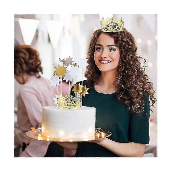 6 stk. Guld Mini Krone Kagepynt Prinsesse Lille Cupcake Toppers Krone