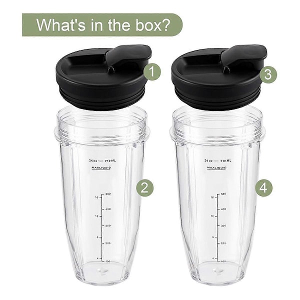 4 st Ersättningsdelar Blenderkoppar 24oz med Lock Blenderkoppar för BL480 BL640 CT680