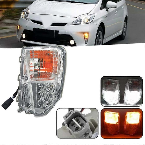 Venstre Fremre Tåkelys LED Blinklys Med Pære 81521-47060 for Prius 2012-2015 Kjørelys Parkeringslys Gul+Hvit