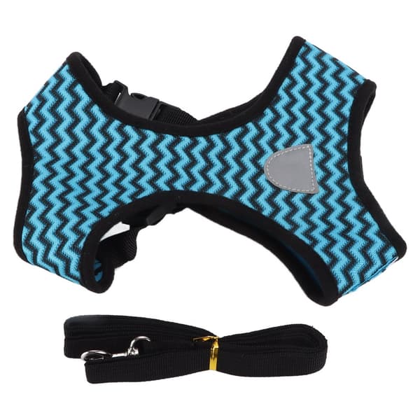 Reflective Pet Harness with Leash - for Cats and Small/Medium Dogs (Blue, M)