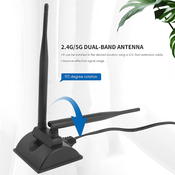 2.4G/5G Dobbelt-bånds Antenne med 6.5Ft Forlængerkabel 6DB Magnetisk Base Trådløst Netværkskort WIFI SMA Antenne