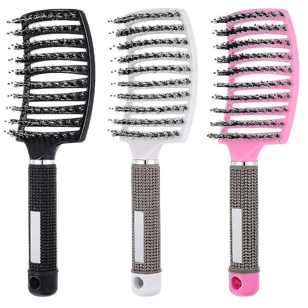 3 Pieces Vented Detangling Hair Brush Boar Bristle Curved Hair Brush Detangling