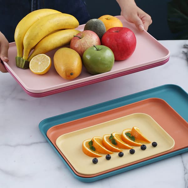 Wheat Straw Kitchen Tray, Rectangular, Nordic Style, for Muffins, Fruit, Snacks, Tea Tray for Home, Office, Restaurant, Pink S (approx. 25x17cm)
