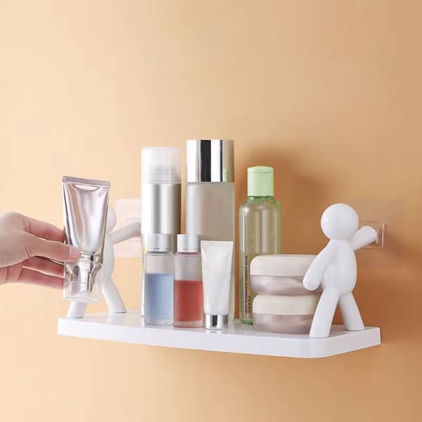 Wall Mounted Shelf Hole-Free Installation Small Doll Shape Large Capacity Plastic Stable Load-Bearing Storage Shelf Gray