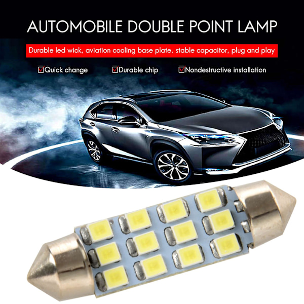 42mm 12 SMD 3528 LED Vit Bilinredning c5w Kupol Festoon Glödlampa Ljus DC 12V