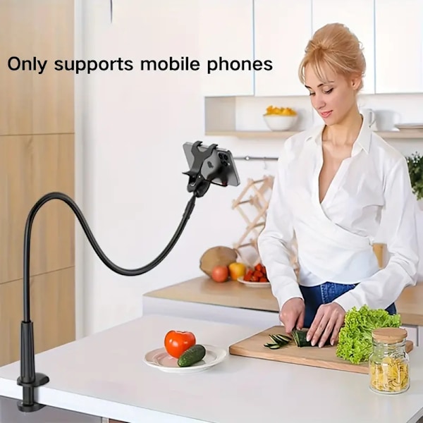 1pc Cell Phone Clip On Stand Holder - With Grip Flexible Long Arm Lazy Bracket Mount Clamp For IPhone 15 Pro Max, 12 13 14