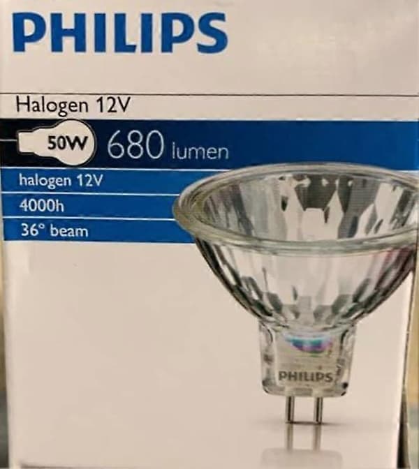 5-pakning Philips Halogen 12V MR16 50W GU5.3 36D 4000 timer dimbar halogen dikroisk 58845100