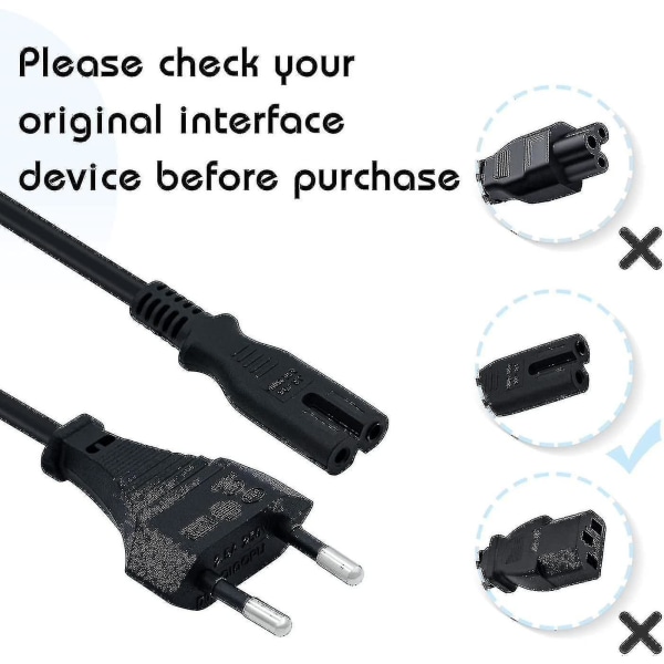 1,5 m strömkabel EU-kontakt C7 Bipolar 2 kabel för Ps5 / Ps4 / Ps3 / Xbox Series X / S - Svart