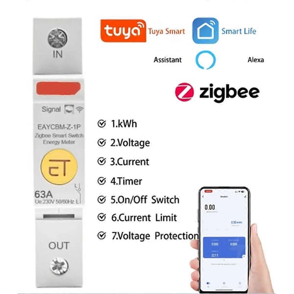 1P TUYA APP Zigbee Målerbeskyttelse Smart Energi Strømforbruk KWh Måler Strømbryter Tid