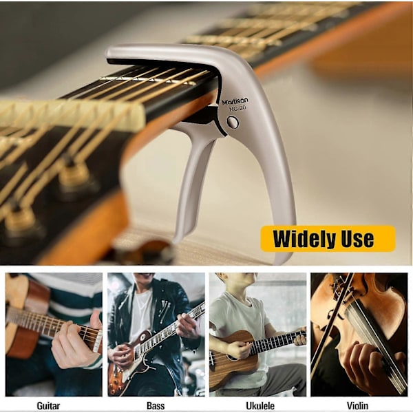 Nirvana Enhandsutlösande Capo / Capo för Akustisk Gitarr, Elektrisk Gitarr, Västerländsk Gitarr, Konsertgitarr, Bas, Ukulele, Silver