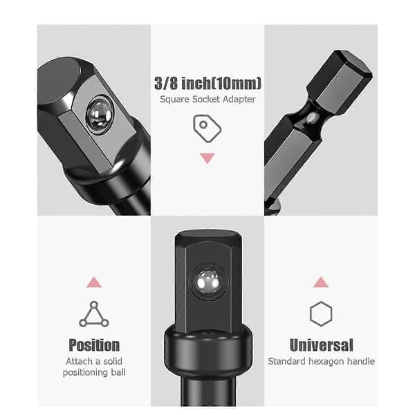 3/8 Impact Adapter, 10-pakning 3/8 Socket Adapter 1/4 tomme til 3/8 Socket Adapter Kit for Impact Driver