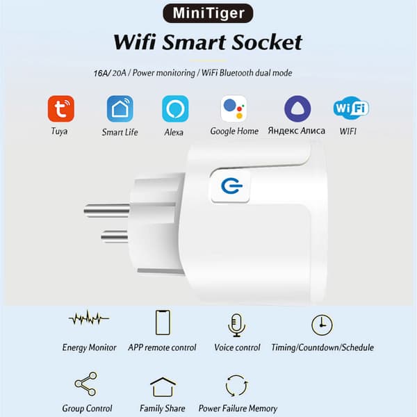 Smart WiFi graffiti-plugg, 16A, programmerbar strøm, kompatibel med fjernkontroll via en app