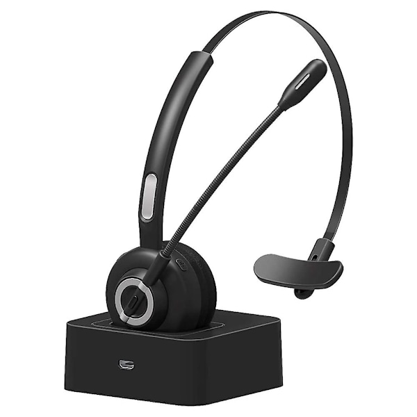 Bluetooth Headset til Mobiltelefoner, Kontorheadset med Støjreducerende Mikrofon og Ladeboks, PC Headset