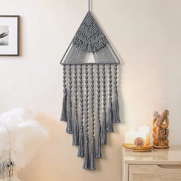 Makrame-seinävaate Unelmien Saalistaja Kolmio Nauha Geometrinen Taide Boho Tausta Bohemian Koti Sisustus Seinätaide Kaunis Asunnon Yliopiston Huoneen Oven D
