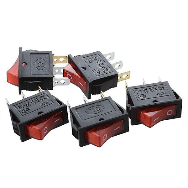AC 16A/250V 20A/125V Röd Lampa Belyst På Av SPST Båtvippströmbrytare x 5 st