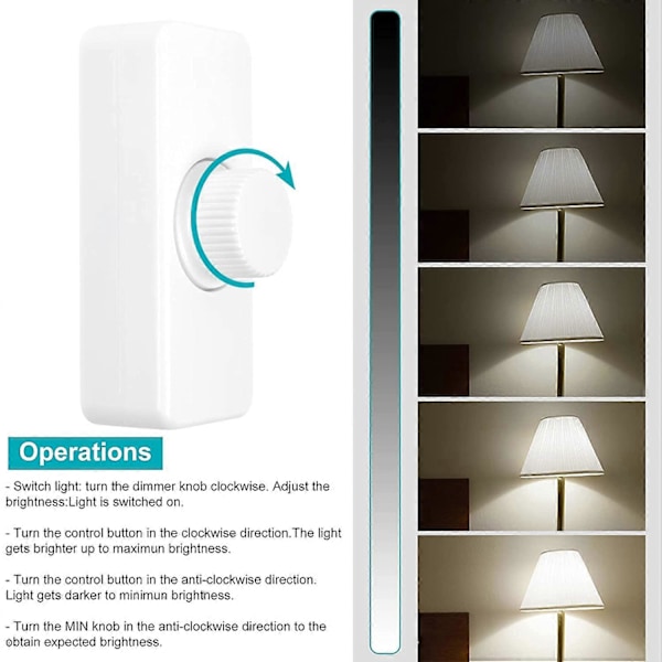 3-100W LED bakkantdimmer (roterende dimmer), brukt for dimbare LED, glødelampe, halogenlampe, 220-240V, CE plug-in bryter, hvit