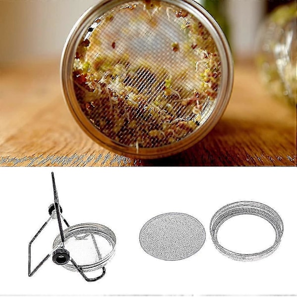 4 st Mason Jar Lock, 4 st Groddburkstativ, Rostfritt Stålskärm, Groddstativ Vikbara Justerbara Ywq