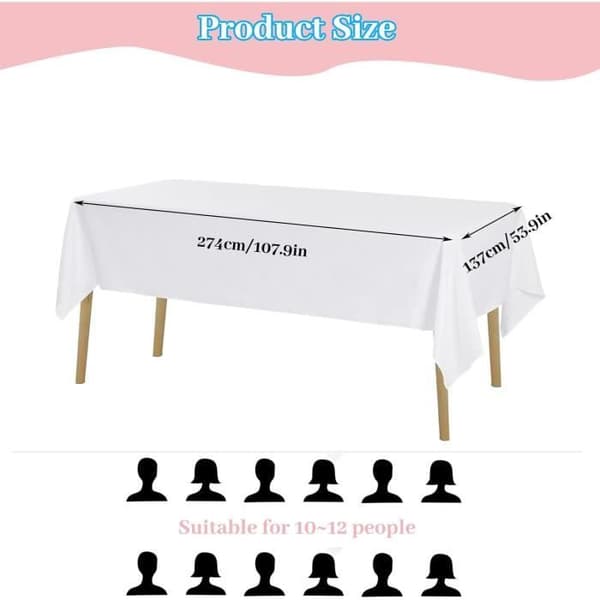 Rektangulær dug - Hvid - 6 stk. - Vandtæt - Vaskbar - 137x274 cm