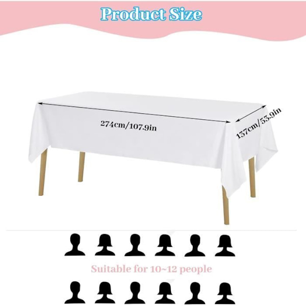 Rektangulær duk - Hvit - 6 stk - Vanntett - Vaskbar - 137x274 cm