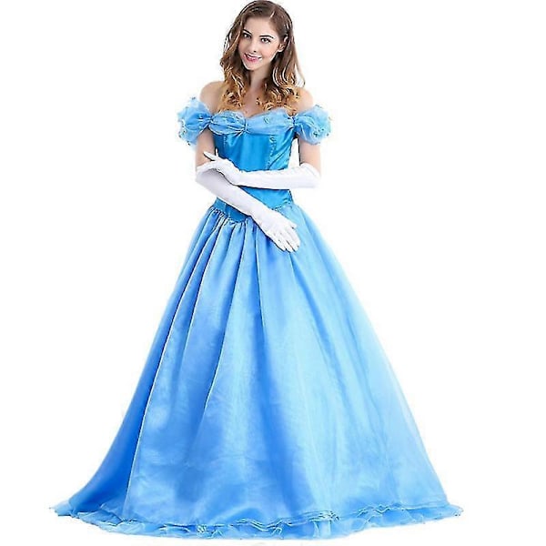 Lang Askepot-kjole og handsker til voksne kvinder, Askepot fuld kjole, festkjole, aftenkjole, Halloween Cosplay Askepot kostumer