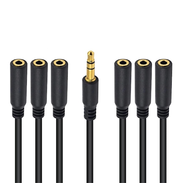 3,5 mm TRS hann til 6-ports 3,5 mm hunn jack hodetelefonfordeler kabel stereo AUX lydadapter for PC T