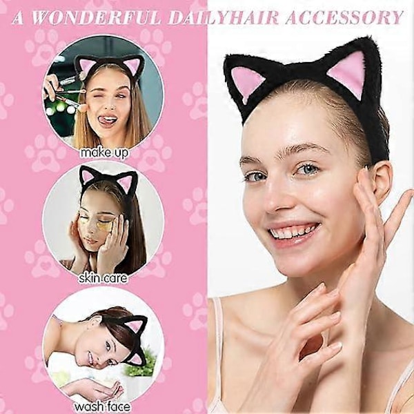 Kattöron-Hårband Sött Kattöron-Hårband för Vuxna Luddiga Kattöron Katt-Hårband Svarta Kattöron för Makeup Duscha Fest