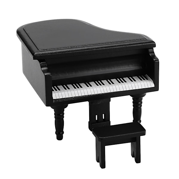 1:12 Nukenukkekotivaruste - Mini Musta Puinen Suuri Piano Jakkaralla