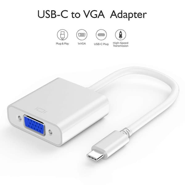 Usb C til Vga Adapter, Type C til Vga Adapter Kompatibel til Pro 2016/2017/2018, Air/ Pro 2018, Book 2, Chromebook Pixel/ Xp