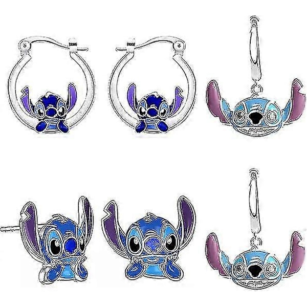 Stitch Örhängen 3-pack, Söta Cartoon Örhängen, Hypoallergena Örhängen Present till Kvinnor och Flickor