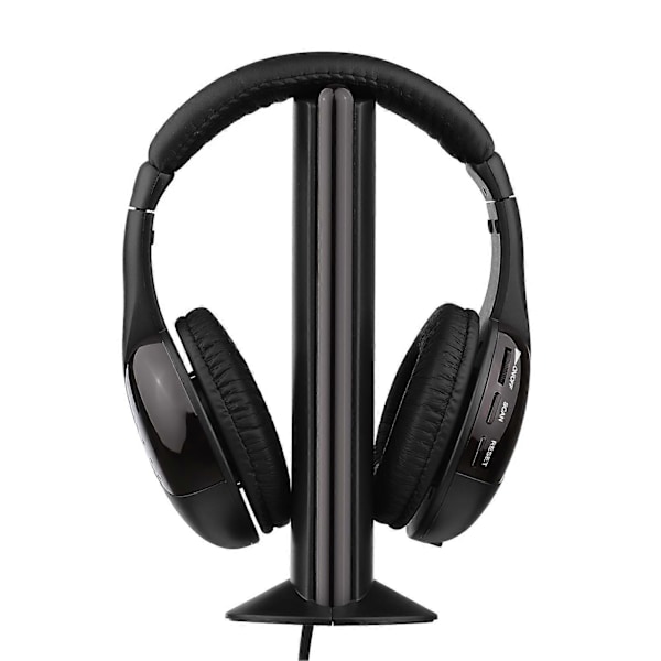 5-i-1 Multifunktionellt Trådlöst Headset FM Hi-Fi Trådlösa Hörlurar Sändare & Mottagare Set FM Radio Dator TV Monitor Trådlösa Hörlurar Trådbundna Hörlurar