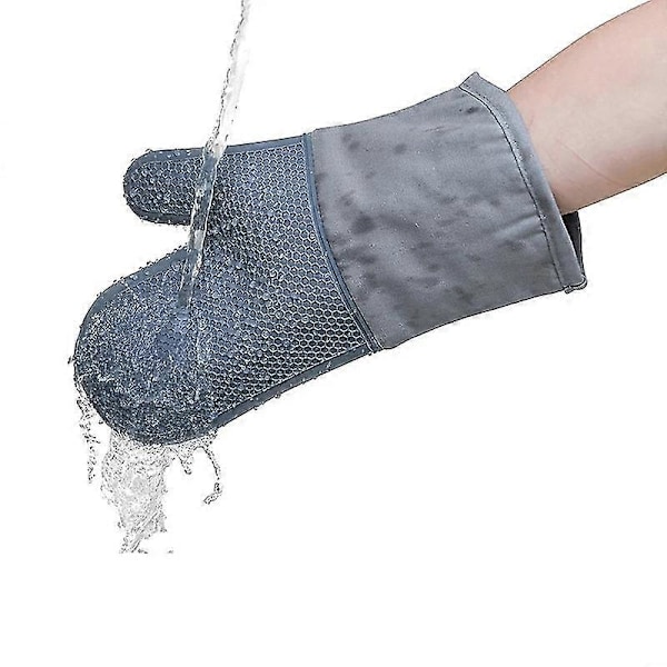 1 Par Varmebestandige Silikonehandsker Madlavning Bagning Grill Ovn Grydelapper Køkken-grå
