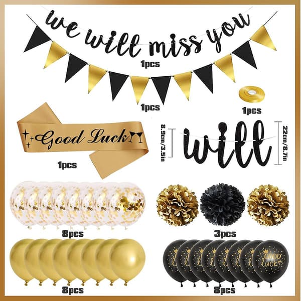 Vi Savner Dig Banner - Sort Guld Fest Dekorationer