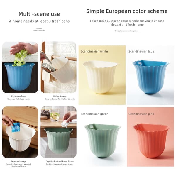 Hanging Plastic Basket Trash Can for Kitchen Cabinet Door