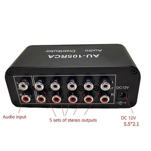 Stereo Audio Mixer 1 Indgang 5 Udgang Multi-Kanal Audio Kilde Distributor RCA Interface til Strøm
