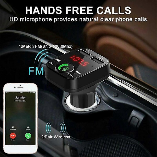 Trådløs Bluetooth Bil FM Transmitter 2 USB Oplader Aux Adapter Håndfri