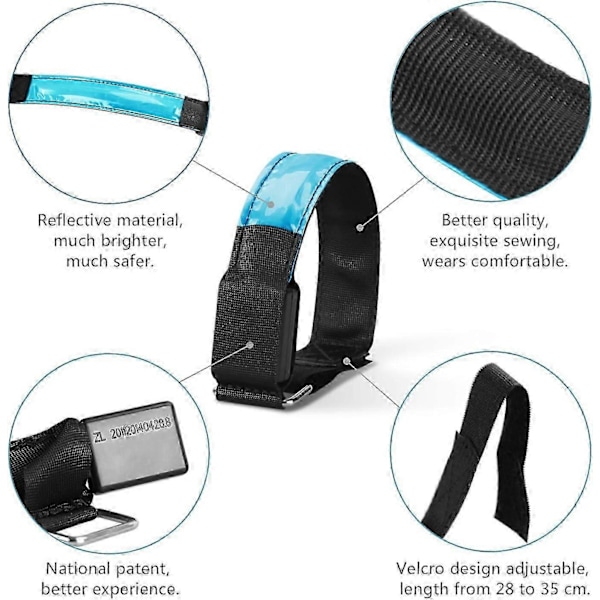 LED-armband, Glow Bracelet Säkerhetsljus Sport Wristband Ankel Reflekterande Band med LED Blinkande Löpningsljus, Blå 2-pack