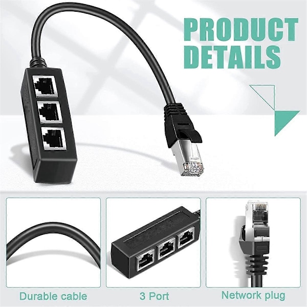 RJ45 Ethernet-jakaja, Ethernet-jakaja 1-3, kotiin, toimistoon, kouluverkkojen laajennukseen